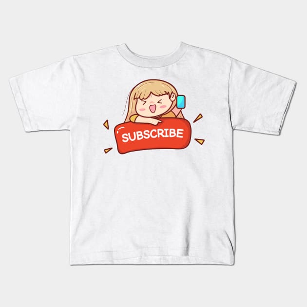 cute girl youtuber with subscribe icon Kids T-Shirt by MAAQ Design